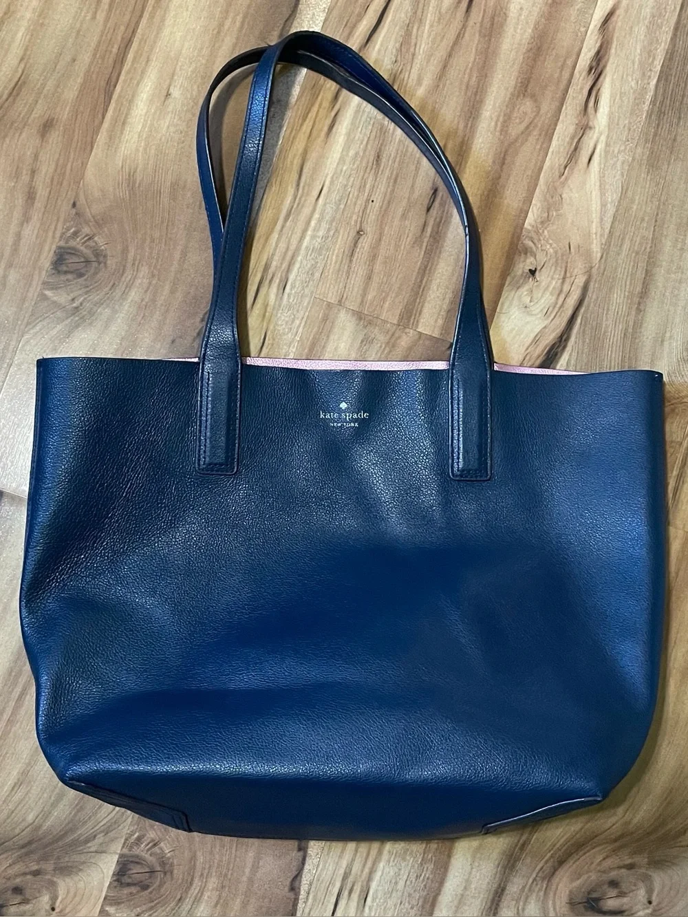 Kate Spade New York Reversible Metallic Pink / Navy Leather Tote Bag Large